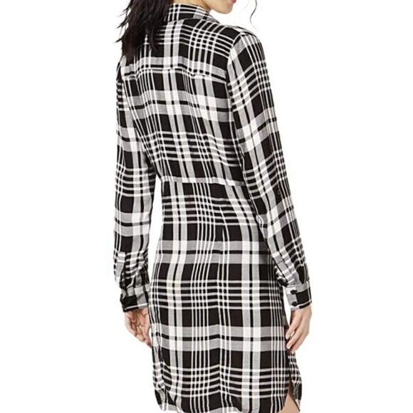 INC International Concepts Plaid Twist-front Button Down Shirt Dress Size Medium - Picture 2 of 8